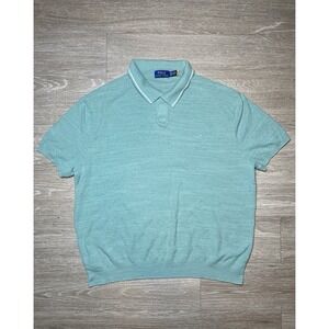 Men's Size 2XL Polo Ralph Lauren Johnny-Collar Mint Sweater Cotton-Linen